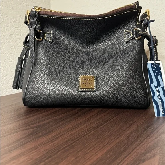 NEW! Dooney & Bourke Black Leather Tassel. Shoulder Bag with Gold Accents - Picture 9 of 9